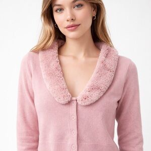 Aritzia Sunday Best Pink Faux Fur Collar Cardigan Size S